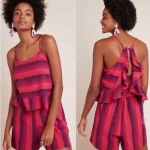 Amadi Red Pink Striped Romper Made in USA Size Large